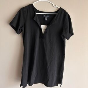 Y2K Black Short Sleeve V Neck with Fake White Layer and Embroidery